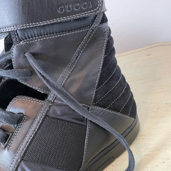GUCCI Strap Quilted Suede & Leather High Top Sneakers Black Size 11 US 12 $860 - Picture 5 of 10